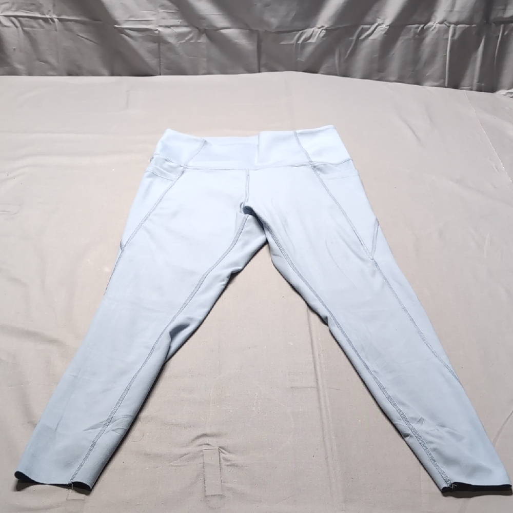 Danskin Light Blue High Waisted Side Pocket Leggings Reflective Tulip Hem M 4197